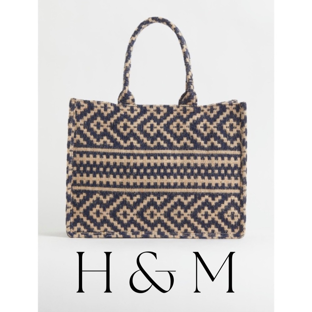 Sold out H&M jacquard boho print tote bag in beige/navy blogger Fave!